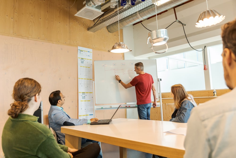 IT medewerkers brainstormen in overlegruimte